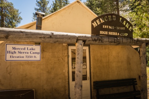 The welcome sign at the Merced Lake High Sierra Camp entrance